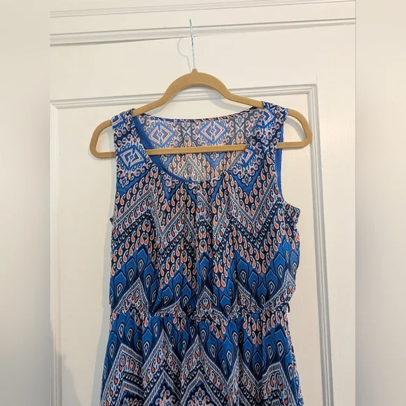 AB Studio Asymmetrical Blue and White Tank Dress Size Small - Picture 3 of 5